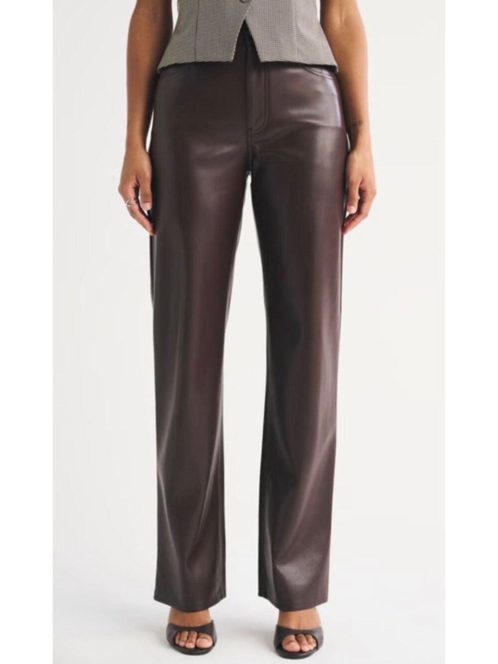 ABERCROMBIE & FITCH Brown The '90s Straight High-Rise Vegan Leather Pants 2S